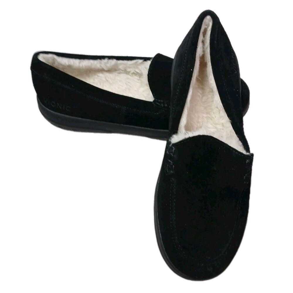 Vionic Lynez Black Suede Size 8 Faux Fur Lining Orthotic Arch Support Insert